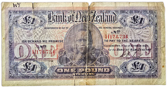 1929 Bank of New Zealand One Pound - Arts & Entertainment > Hobbies & Creative Arts > Collectibles > Collectible Coins & Currency > Collectible Banknotes from The Half Crown