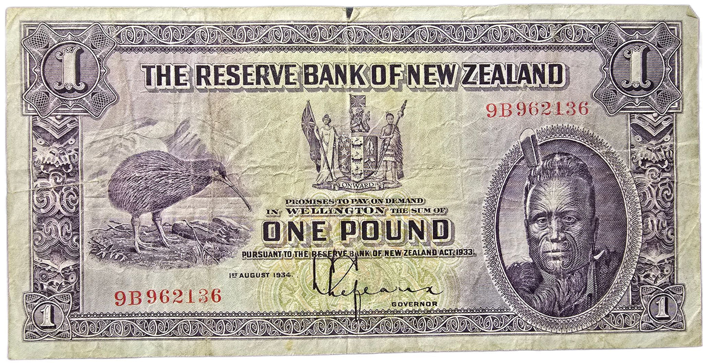 1934-1940 New Zealand One Pound Note, Lefeaux