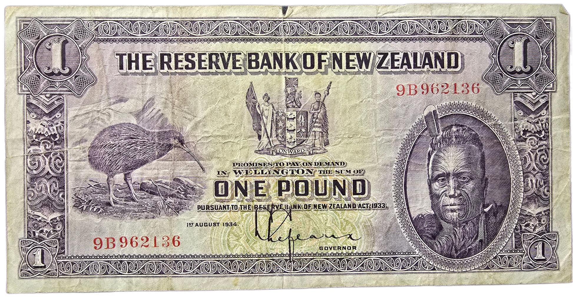 1934-1940 New Zealand One Pound Note, Lefeaux - Arts & Entertainment > Hobbies & Creative Arts > Collectibles > Collectible Coins & Currency > Collectible Banknotes from The Half Crown