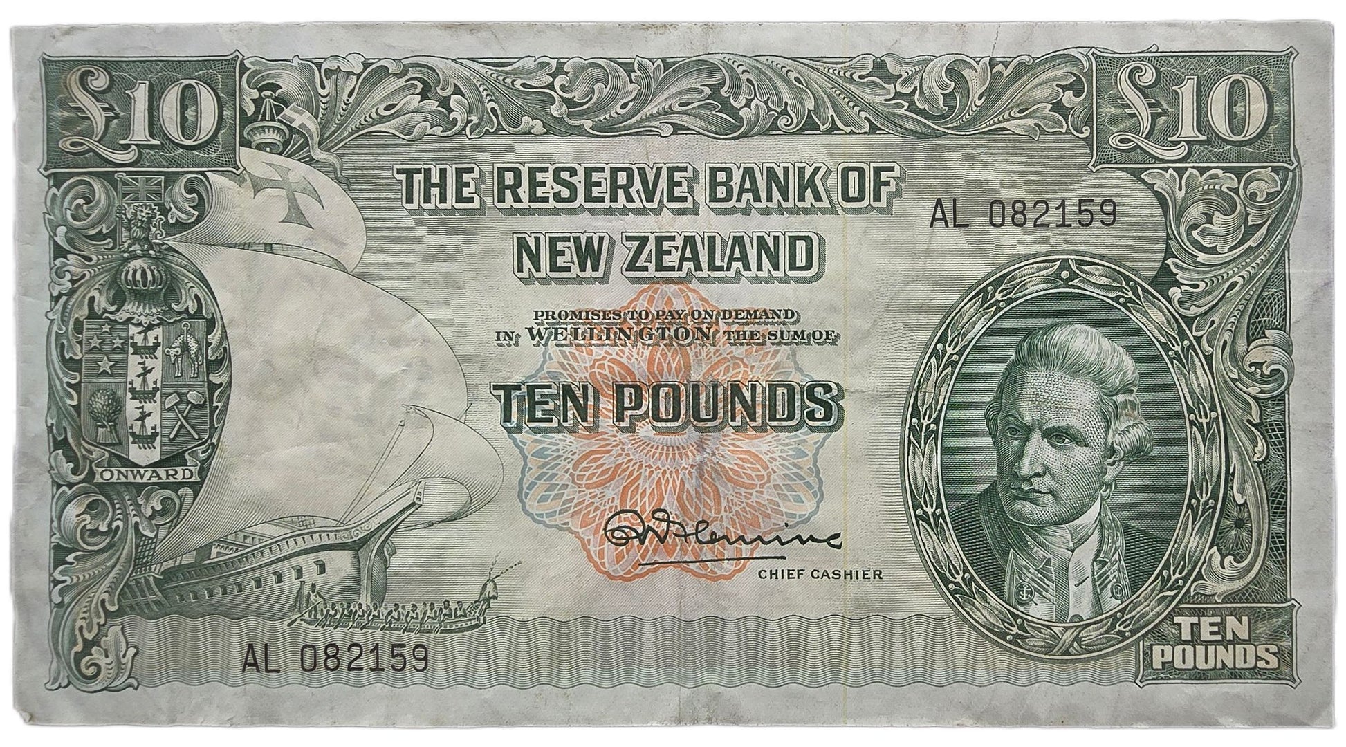 1956-1967 New Zealand Ten Pound Note, gFine - Arts & Entertainment > Hobbies & Creative Arts > Collectibles > Collectible Coins & Currency > Collectible Banknotes from The Half Crown