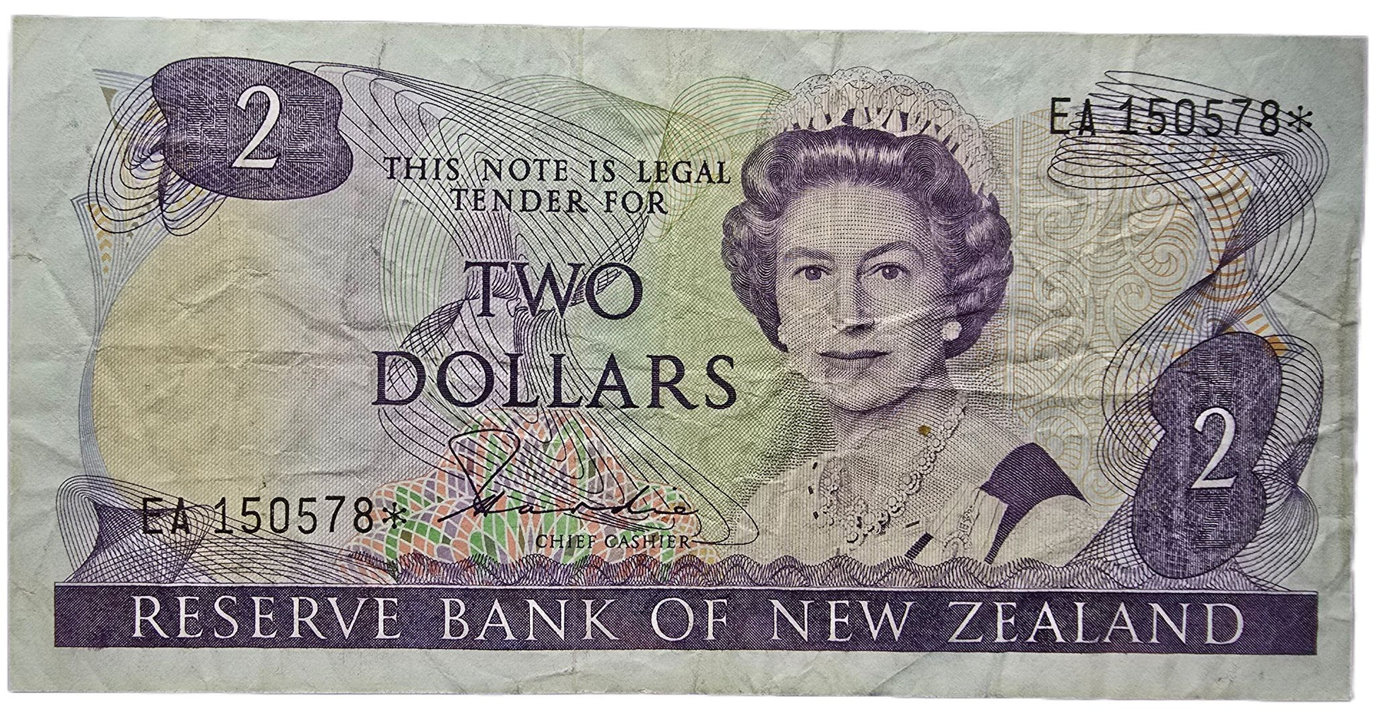 1981-1985 New Zealand Two Dollar, Star Note - Arts & Entertainment > Hobbies & Creative Arts > Collectibles > Collectible Coins & Currency > Collectible Banknotes from The Half Crown