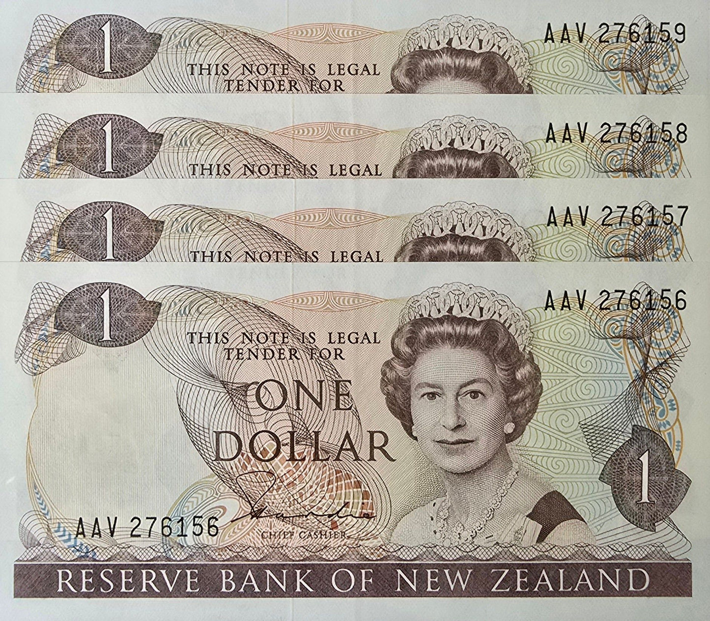1981-1985 New Zealand One Dollar, 4 Consecutive Notes