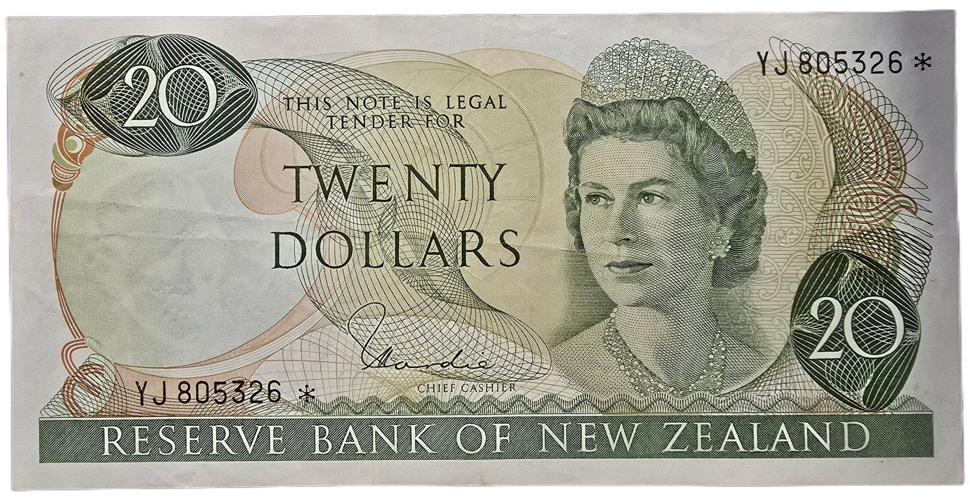 1977-1981 New Zealand Twenty Dollar Star Note - Arts & Entertainment > Hobbies & Creative Arts > Collectibles > Collectible Coins & Currency > Collectible Banknotes from The Half Crown