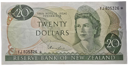 1977-1981 New Zealand Twenty Dollar Star Note - Arts & Entertainment > Hobbies & Creative Arts > Collectibles > Collectible Coins & Currency > Collectible Banknotes from The Half Crown