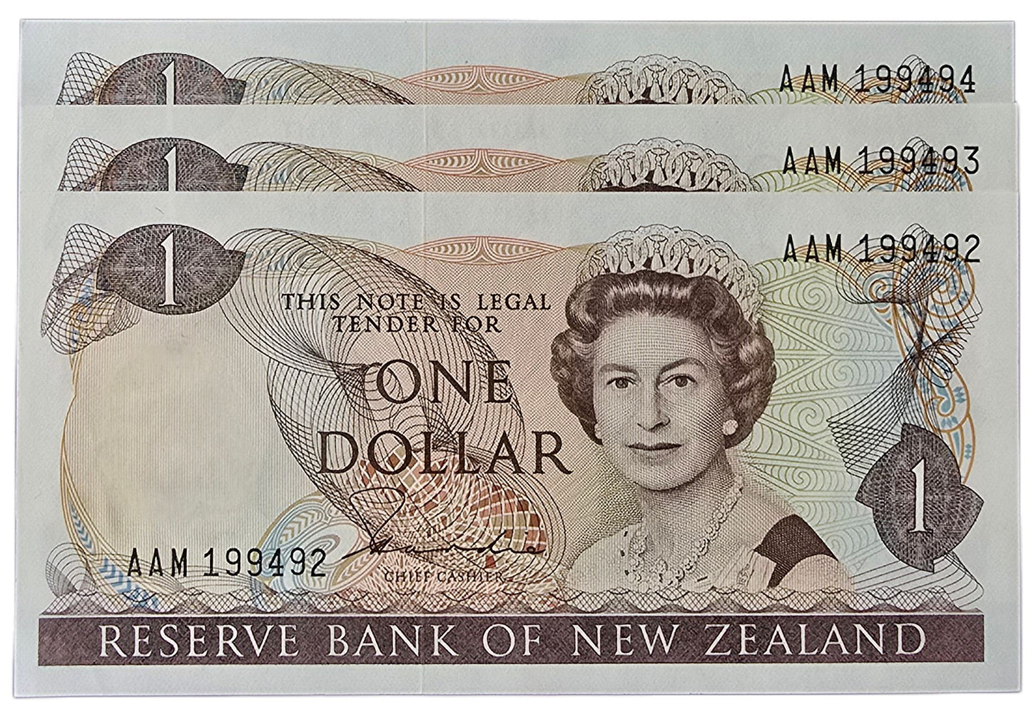 1981-1985 New Zealand One Dollar, 3 Consecutive Notes