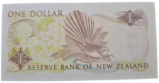 1981-1985 New Zealand One Dollar, Hardie Type II, Low Serial - Arts & Entertainment > Hobbies & Creative Arts > Collectibles > Collectible Coins & Currency > Collectible Banknotes from The Half Crown