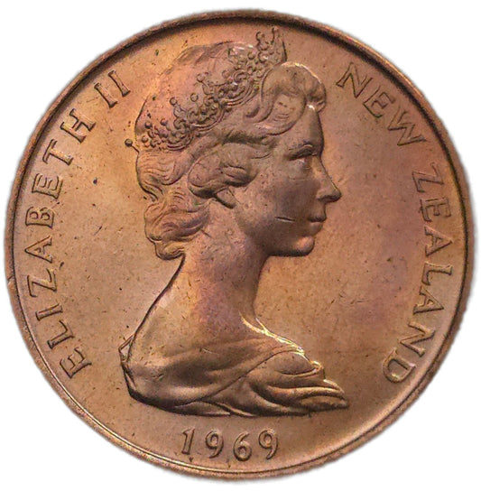 1969 New Zealand Two Cent Coin, Uncirculated - Arts & Entertainment > Hobbies & Creative Arts > Collectibles > Collectible Coins & Currency > Collectible Coins > Rare Coins from The Half Crown