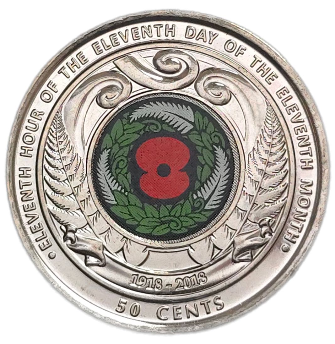 2018 New Zealand 50 Cents, Centenary of the 1918 Armistice Coin Roll - Arts & Entertainment > Hobbies & Creative Arts > Collectibles > Collectible Coins & Currency > Collectible Coins > Commemorative Coins from The Half Crown
