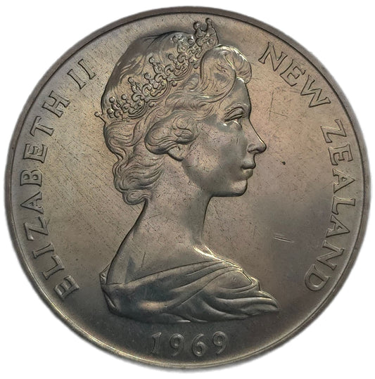 1969 New Zealand One Dollar, Cook's Voyage - Arts & Entertainment > Hobbies & Creative Arts > Collectibles > Collectible Coins & Currency > Collectible Coins > Commemorative Coins from The Half Crown