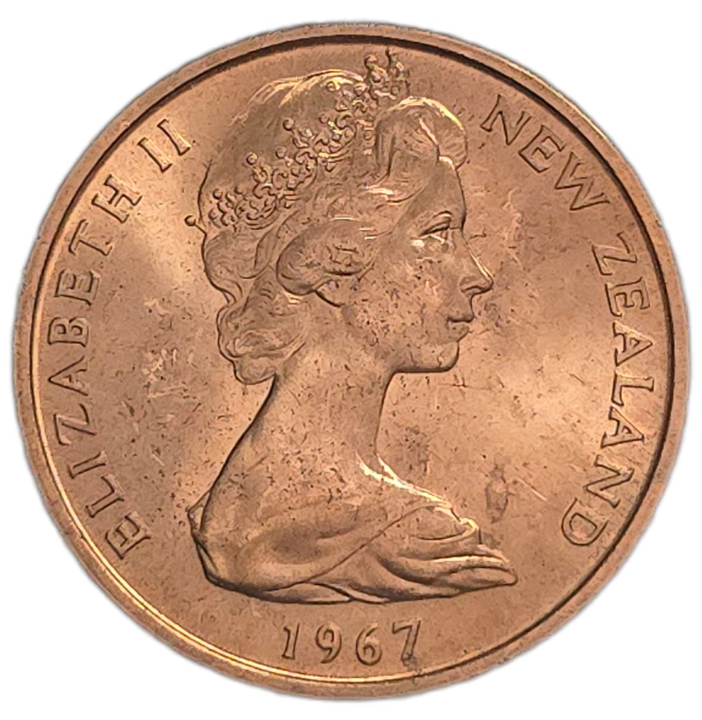 1967 New Zealand Two Cent Coin, Uncirculated - Arts & Entertainment > Hobbies & Creative Arts > Collectibles > Collectible Coins & Currency > Collectible Coins > Rare Coins from The Half Crown