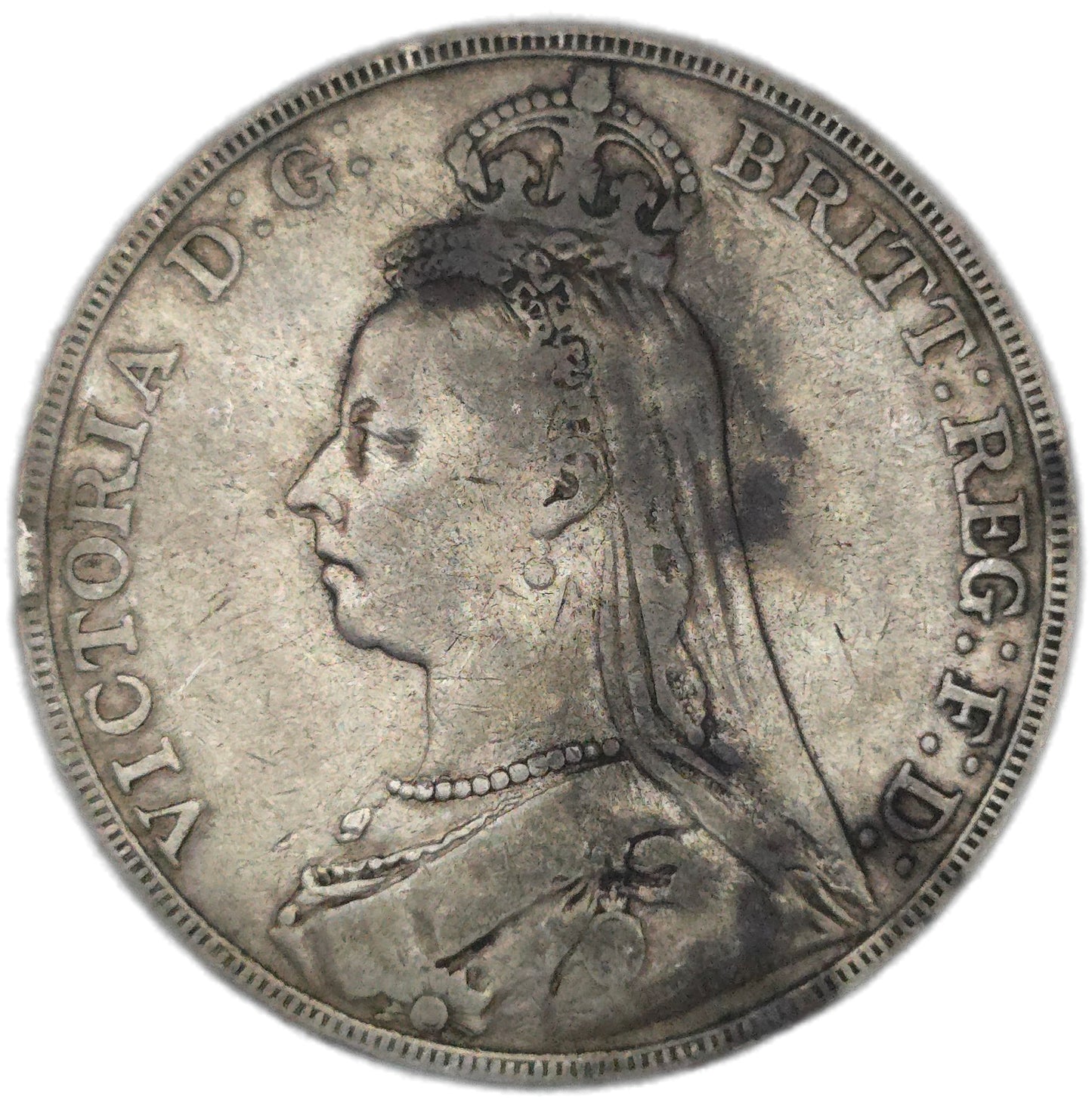 1890 United Kingdom Crown, gFine - Arts & Entertainment > Hobbies & Creative Arts > Collectibles > Collectible Coins & Currency > Collectible Coins > Rare Coins from The Half Crown