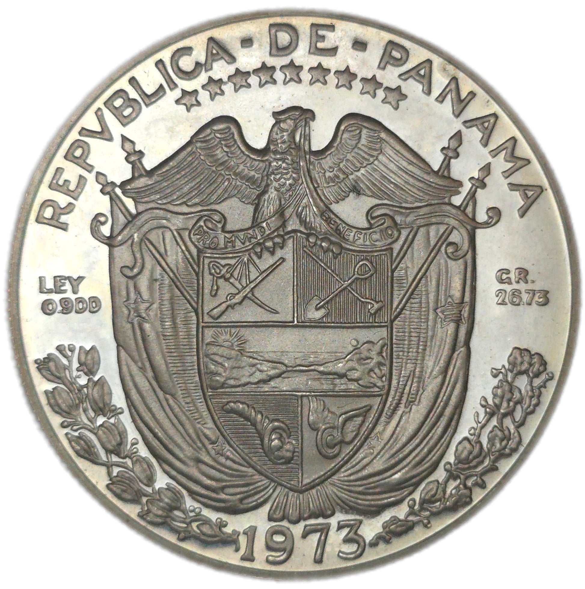 1973 Panama 1 Balboa 0.925 Silver Proof - Arts & Entertainment > Hobbies & Creative Arts > Collectibles > Collectible Coins & Currency > Collectible Coins > Rare Coins from The Half Crown