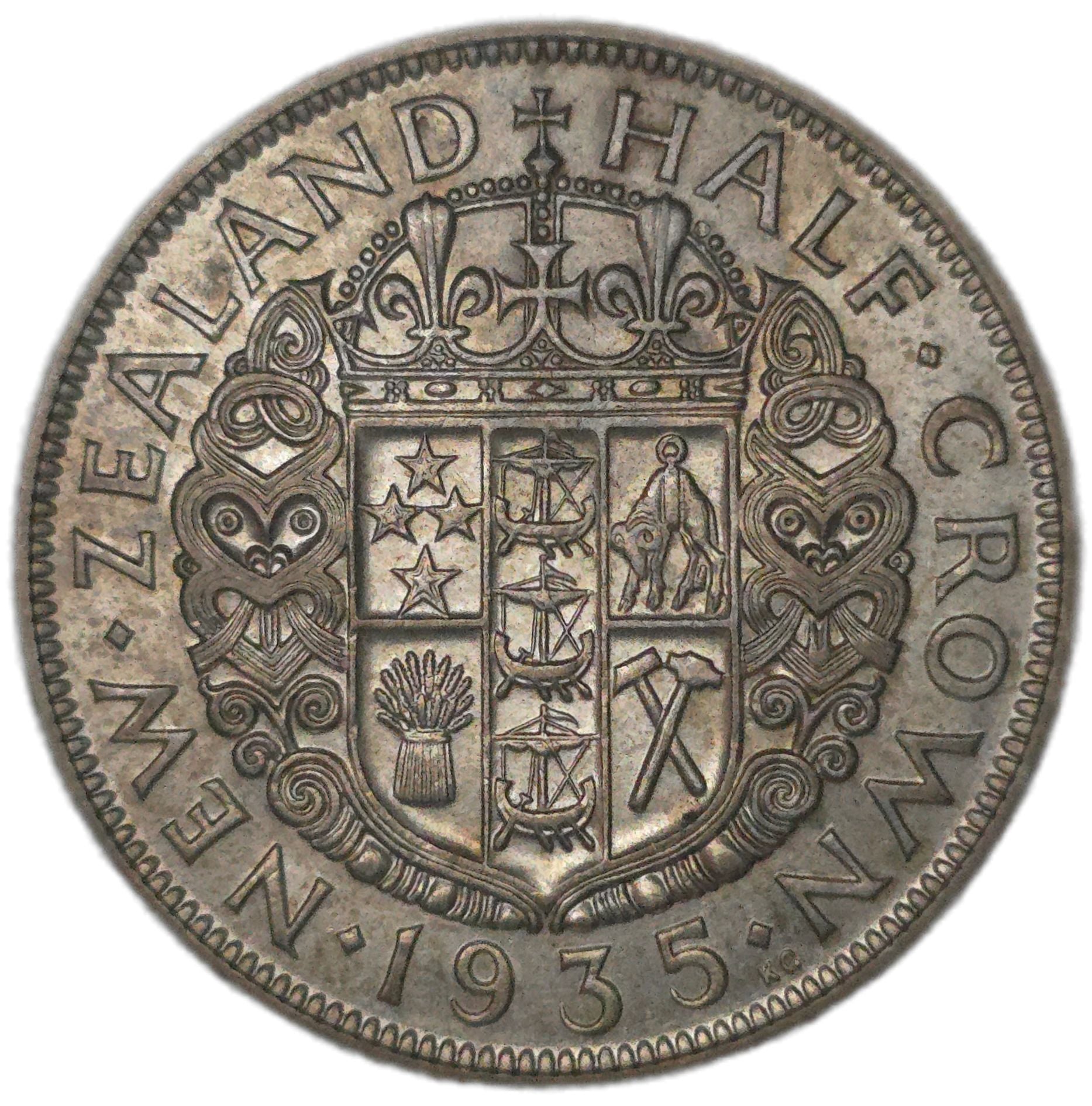 1935 New Zealand Half Crown, VF - Arts & Entertainment > Hobbies & Creative Arts > Collectibles > Collectible Coins & Currency > Collectible Coins > Rare Coins from The Half Crown