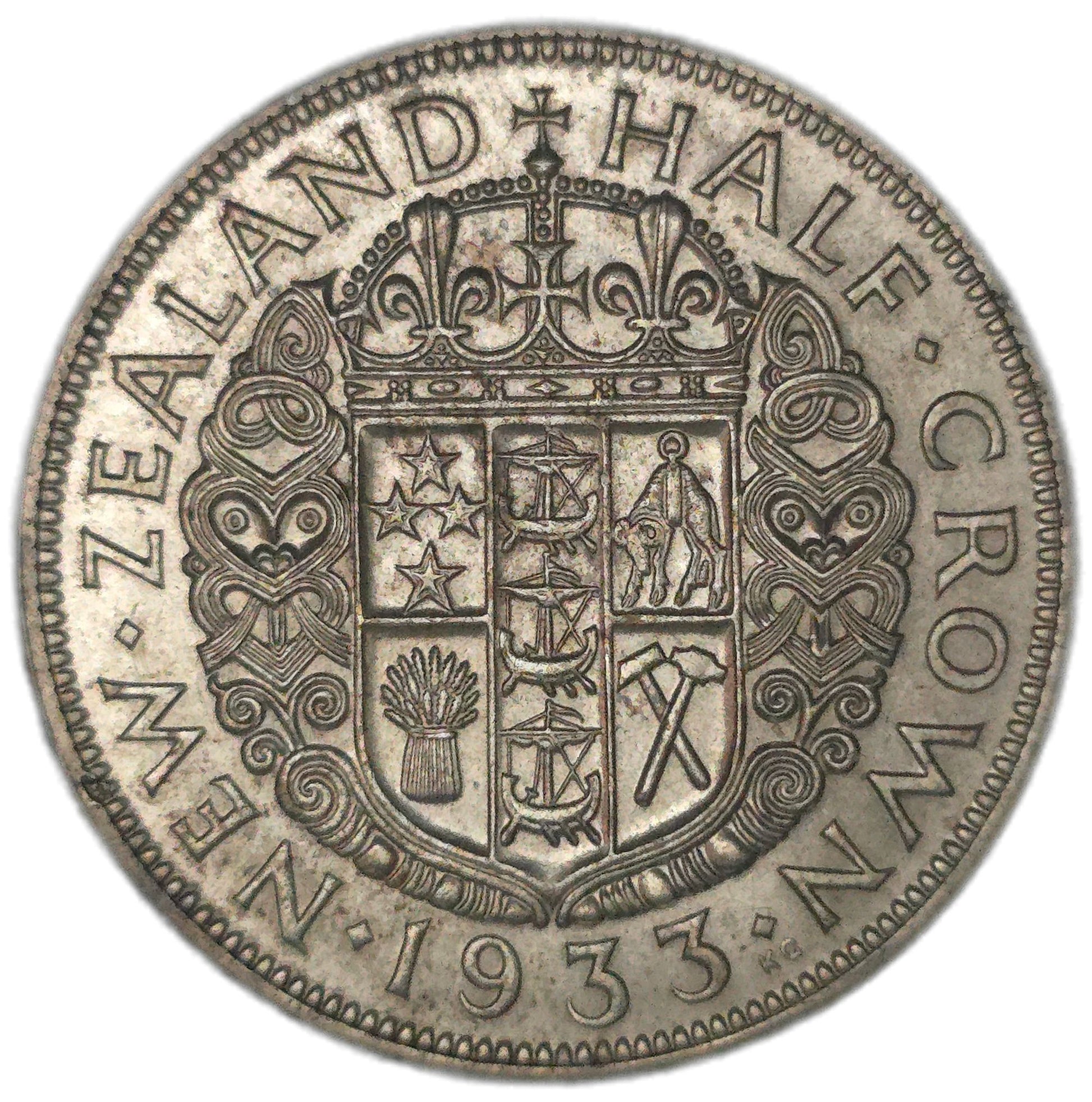 1933 New Zealand Half Crown, EF - Arts & Entertainment > Hobbies & Creative Arts > Collectibles > Collectible Coins & Currency > Collectible Coins > Rare Coins from The Half Crown
