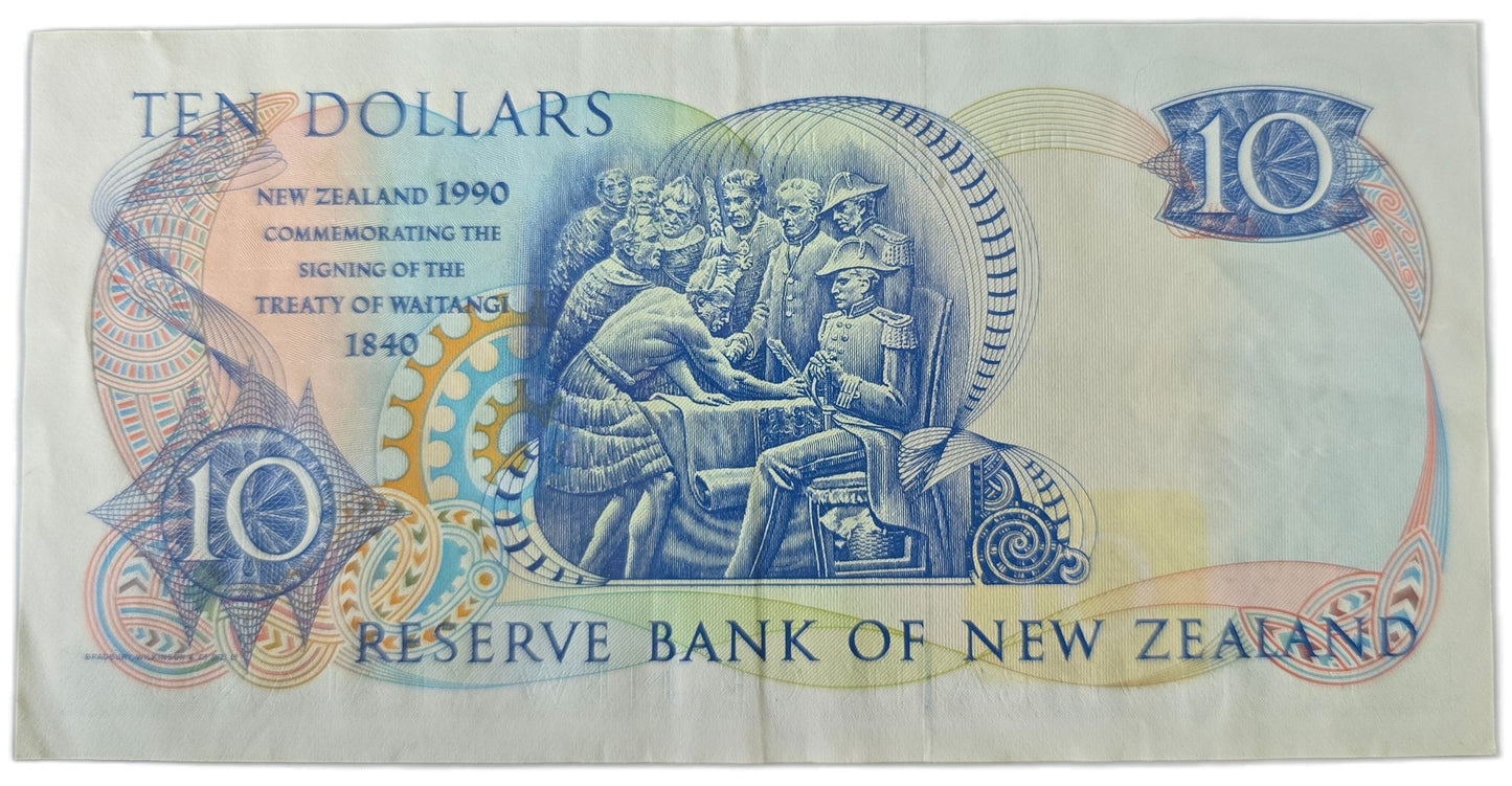 1990 Ten Dollar Note, MBL Prefix, 150 Years Waitangi Commemorative