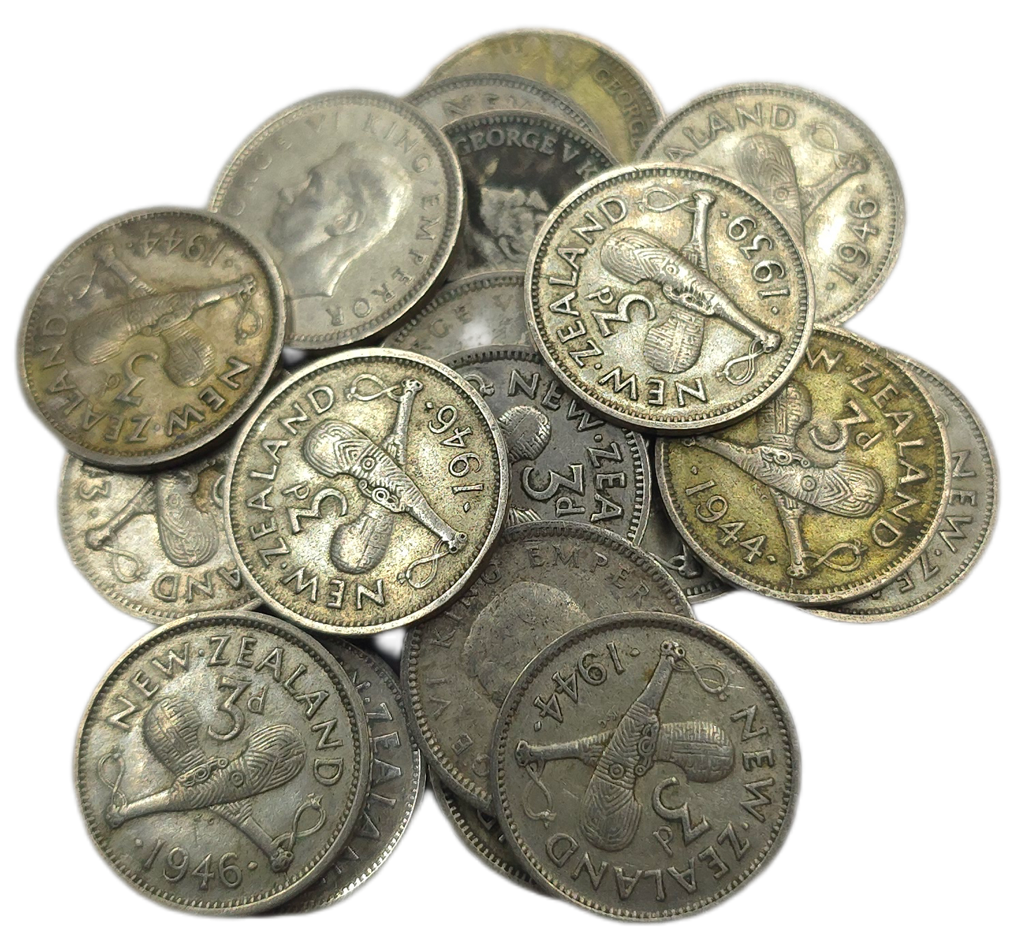 1933-1946 New Zealand Threepence, 20x Silver Coins