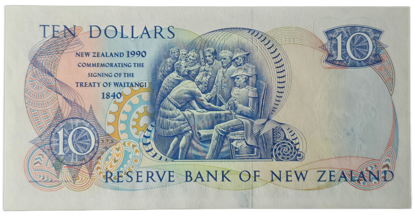 1990 Ten Dollar Note, CWB Prefix, 150 Years Waitangi Commemorative
