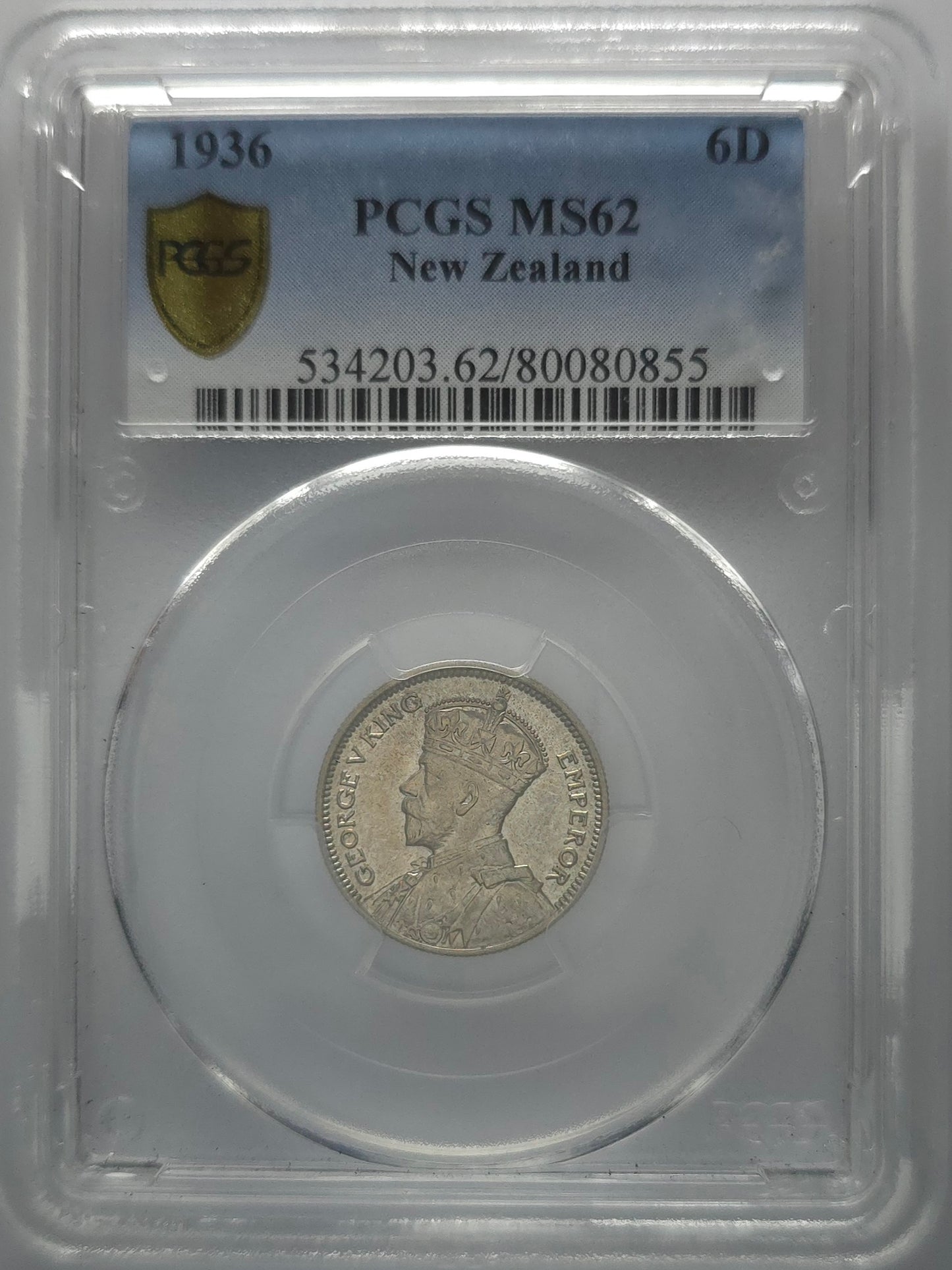 1936 New Zealand Sixpence MS62