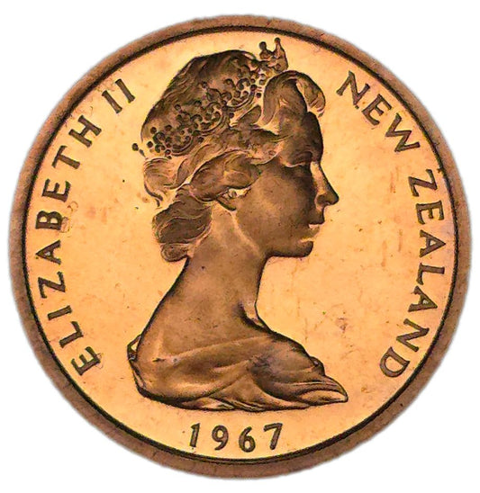 1967 New Zealand One Cent Coin, Polished/Proof