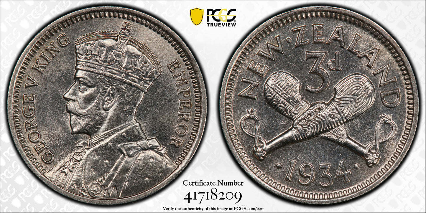 1934 New Zealand Threepence PCGS MS64