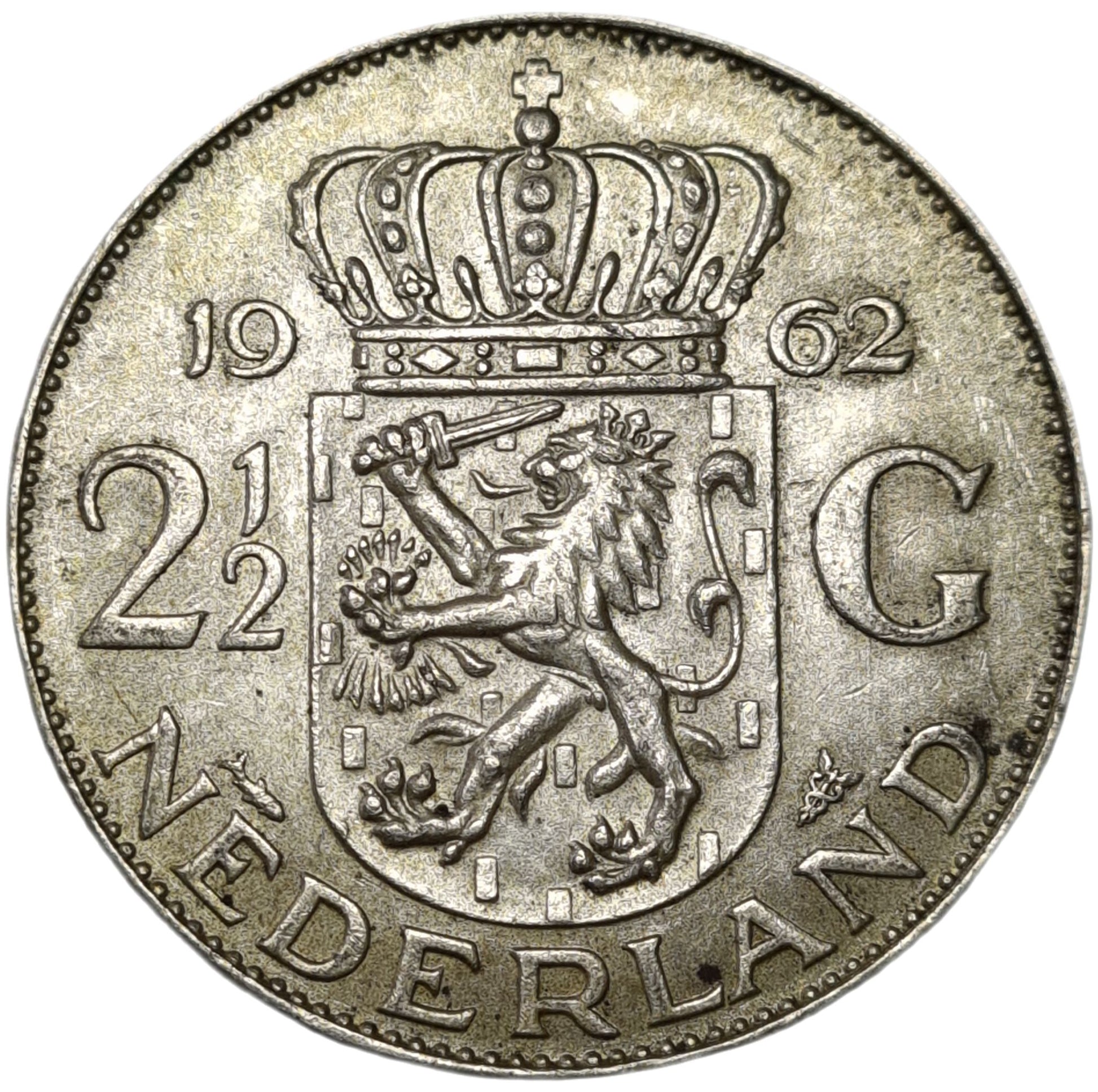 1962 Netherlands 2 1/2 Gulden - Arts & Entertainment > Hobbies & Creative Arts > Collectibles > Collectible Coins & Currency > Collectible Coins > Rare Coins from The Half Crown