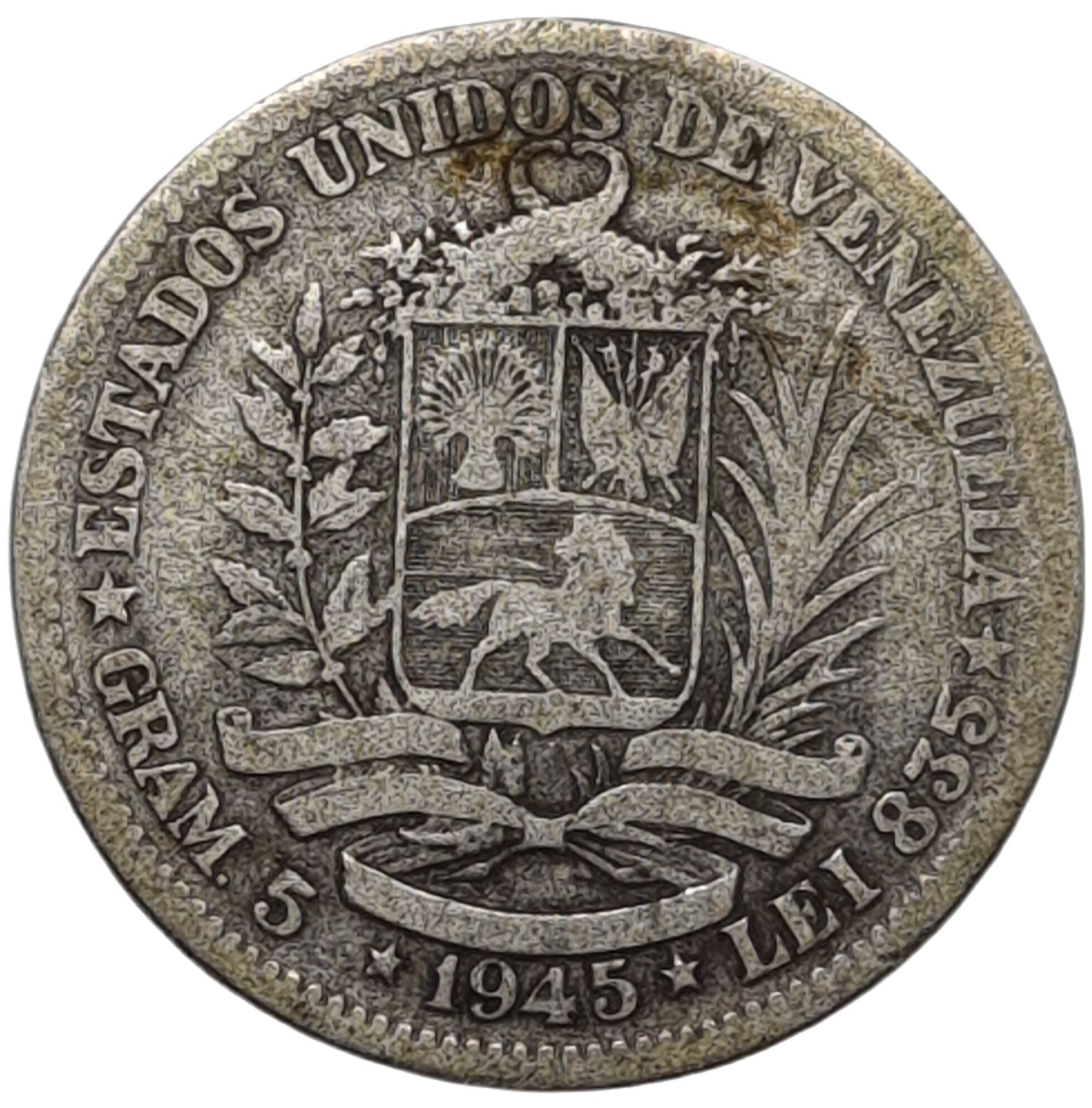 1945 Venezuela 1 Bolivar - Arts & Entertainment > Hobbies & Creative Arts > Collectibles > Collectible Coins & Currency > Collectible Coins > Rare Coins from The Half Crown
