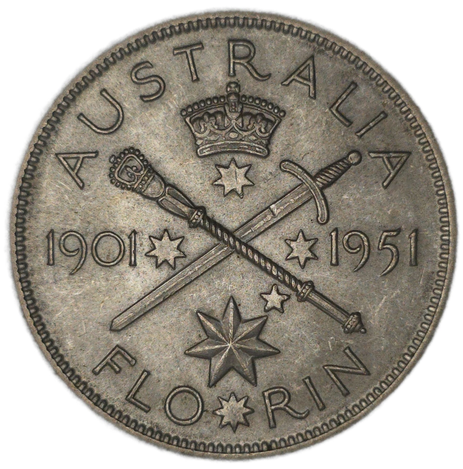 1951 Australia Florin, 50th Anniversary of Federation - Arts & Entertainment > Hobbies & Creative Arts > Collectibles > Collectible Coins & Currency > Collectible Coins > Commemorative Coins from The Half Crown