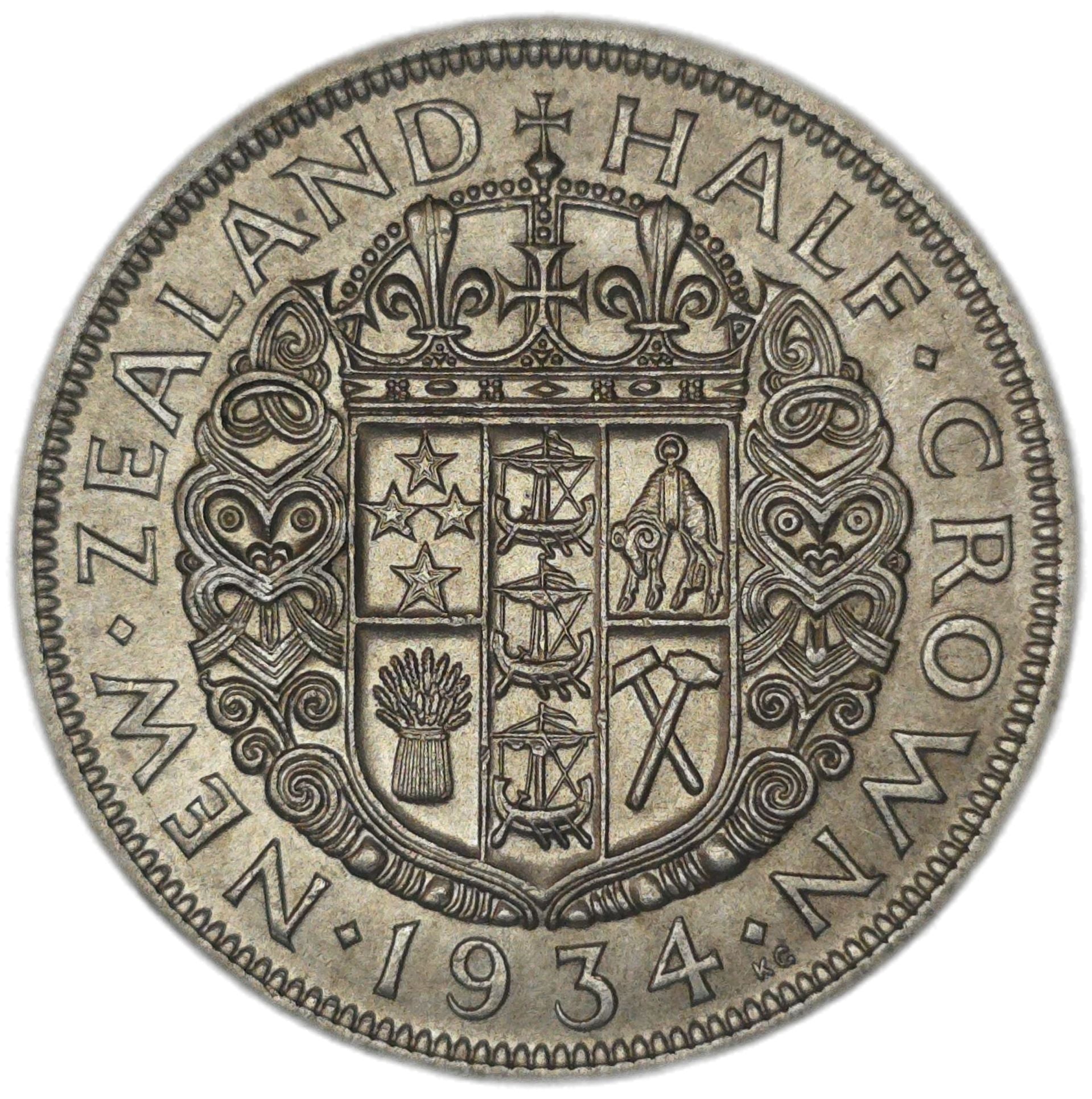 1934 New Zealand Half Crown, gEF - Arts & Entertainment > Hobbies & Creative Arts > Collectibles > Collectible Coins & Currency > Collectible Coins > Rare Coins from The Half Crown