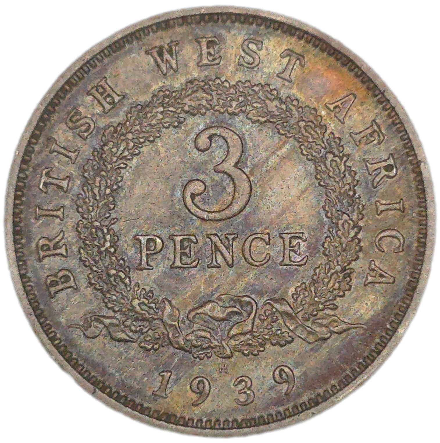 1939 British West Africa Threepence - Arts & Entertainment > Hobbies & Creative Arts > Collectibles > Collectible Coins & Currency > Collectible Coins > Rare Coins from The Half Crown