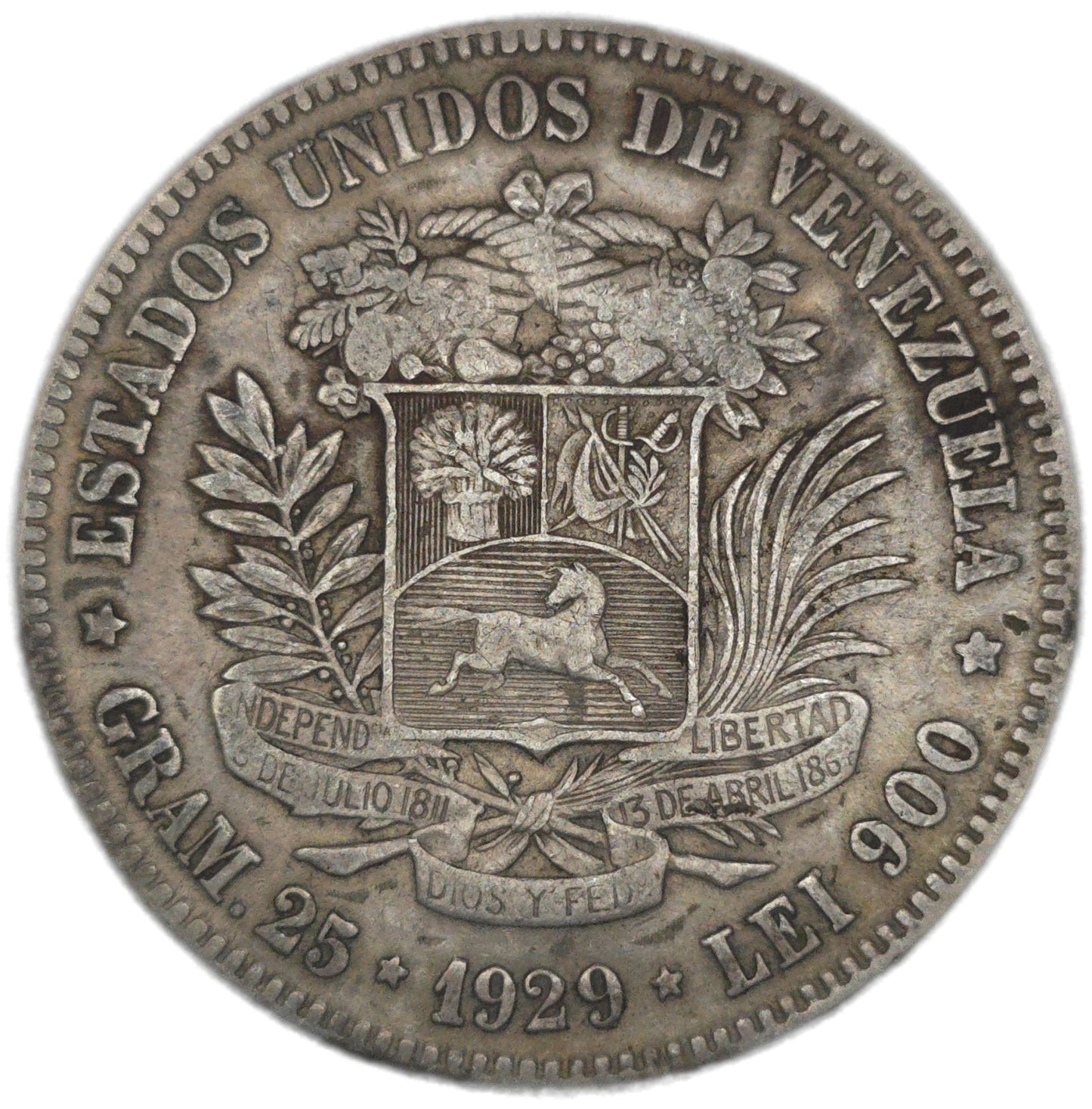 1929 Venezuela 5 Bolívares - Arts & Entertainment > Hobbies & Creative Arts > Collectibles > Collectible Coins & Currency > Collectible Coins > Rare Coins from The Half Crown