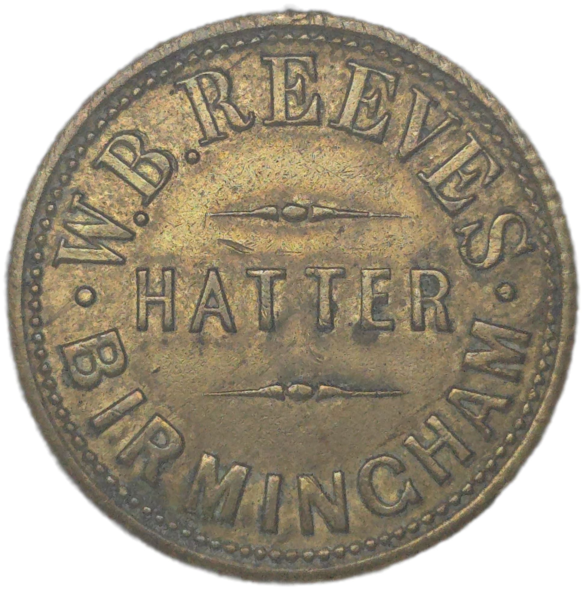 1867 United Kingdom Birmingham "W.B.Reeves" Token - Arts & Entertainment > Hobbies & Creative Arts > Collectibles > Collectible Coins & Currency > Collectible Coins > Rare Coins from The Half Crown