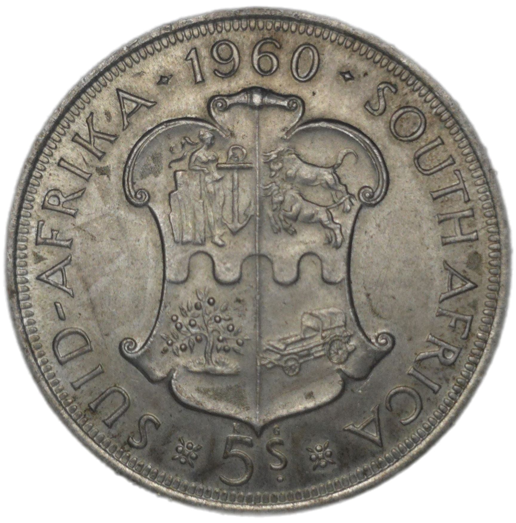 1960 South Africa 5 Shillings - Arts & Entertainment > Hobbies & Creative Arts > Collectibles > Collectible Coins & Currency > Collectible Coins > Rare Coins from The Half Crown