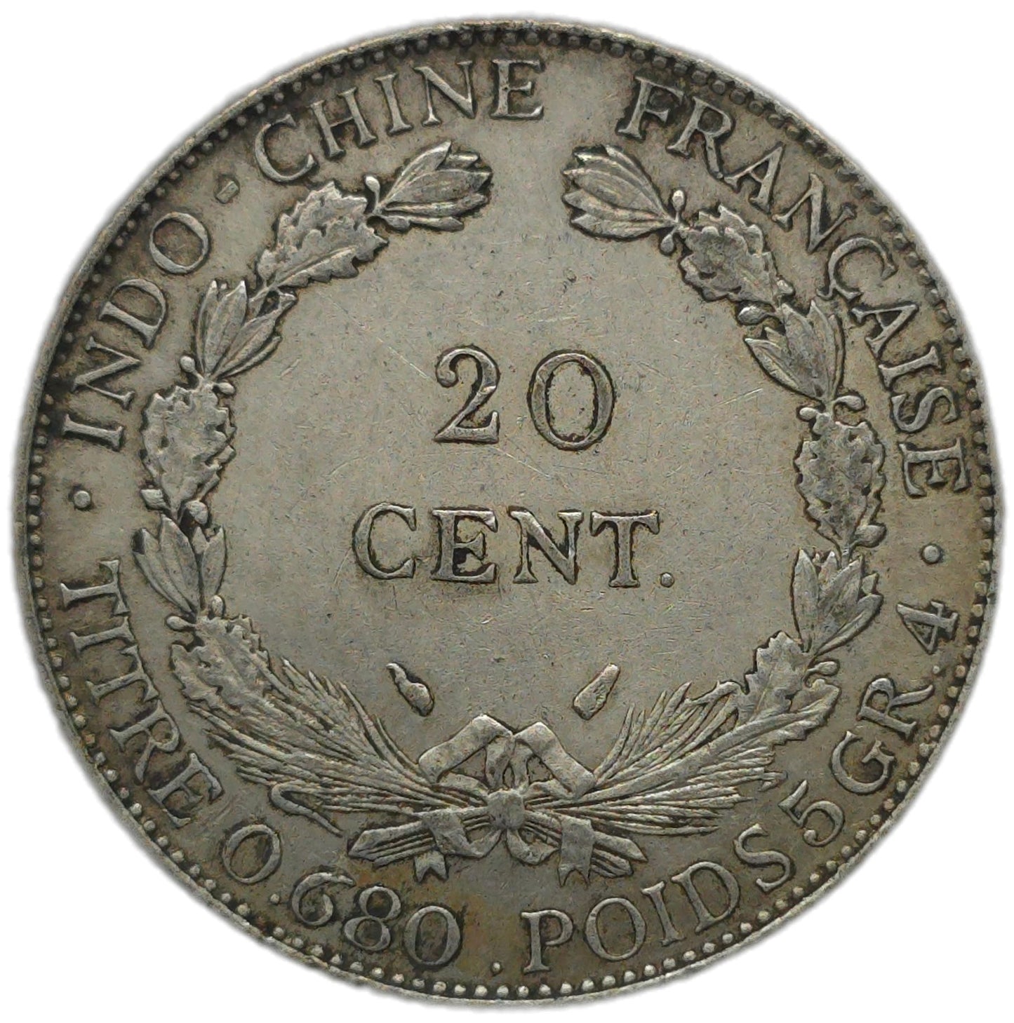 1937 French Indochina 20 Cents - Arts & Entertainment > Hobbies & Creative Arts > Collectibles > Collectible Coins & Currency > Collectible Coins > Rare Coins from The Half Crown