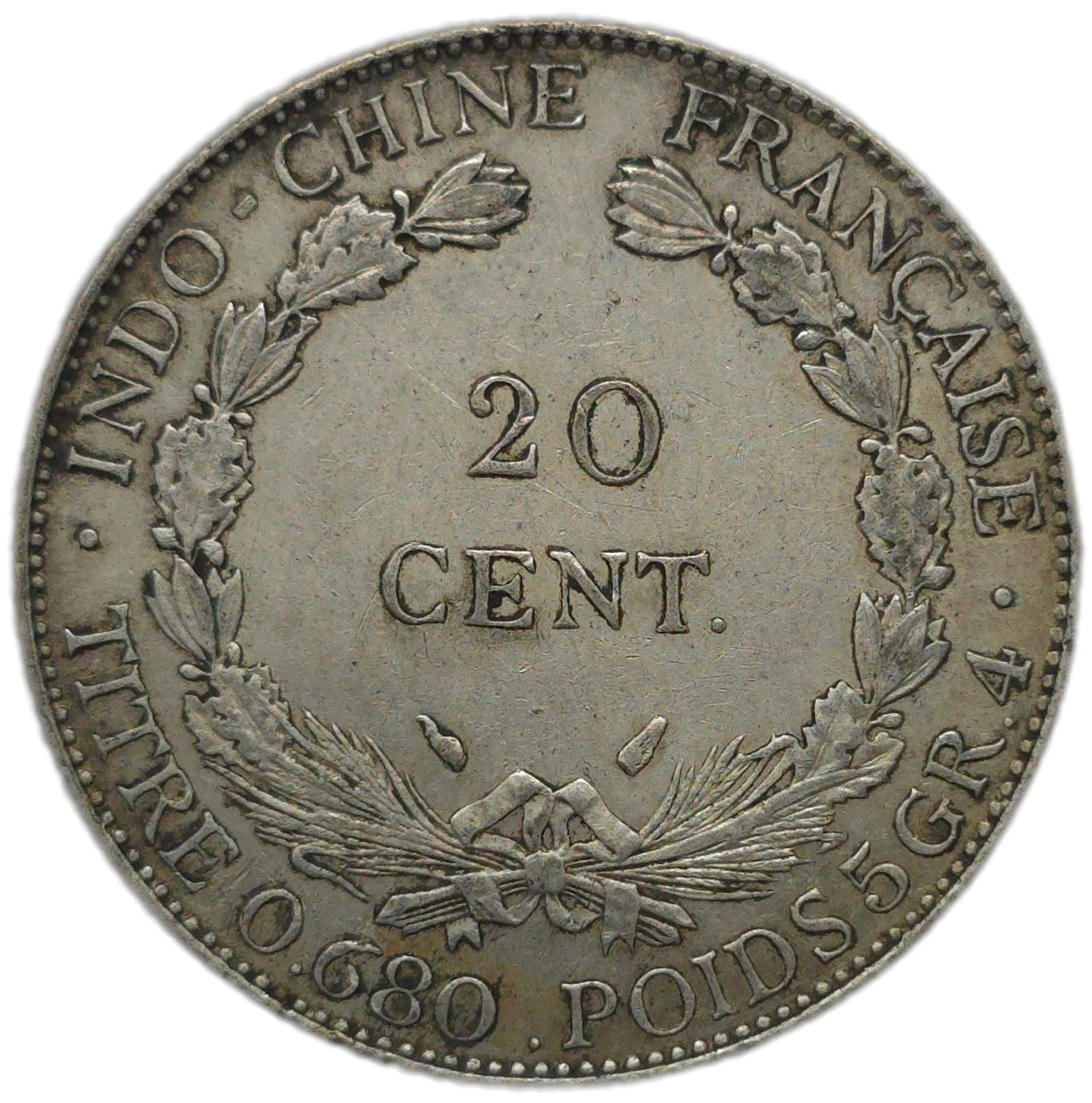 1937 French Indochina 20 Cents - Arts & Entertainment > Hobbies & Creative Arts > Collectibles > Collectible Coins & Currency > Collectible Coins > Rare Coins from The Half Crown