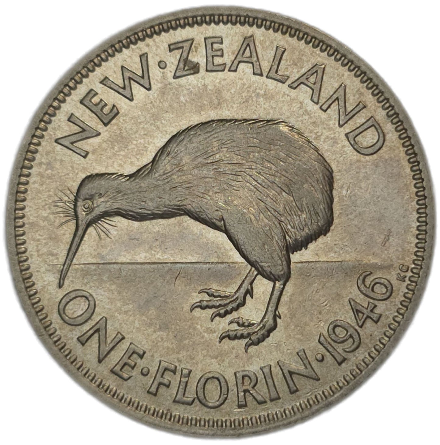 1946 New Zealand Florin, Flat Back, gVF