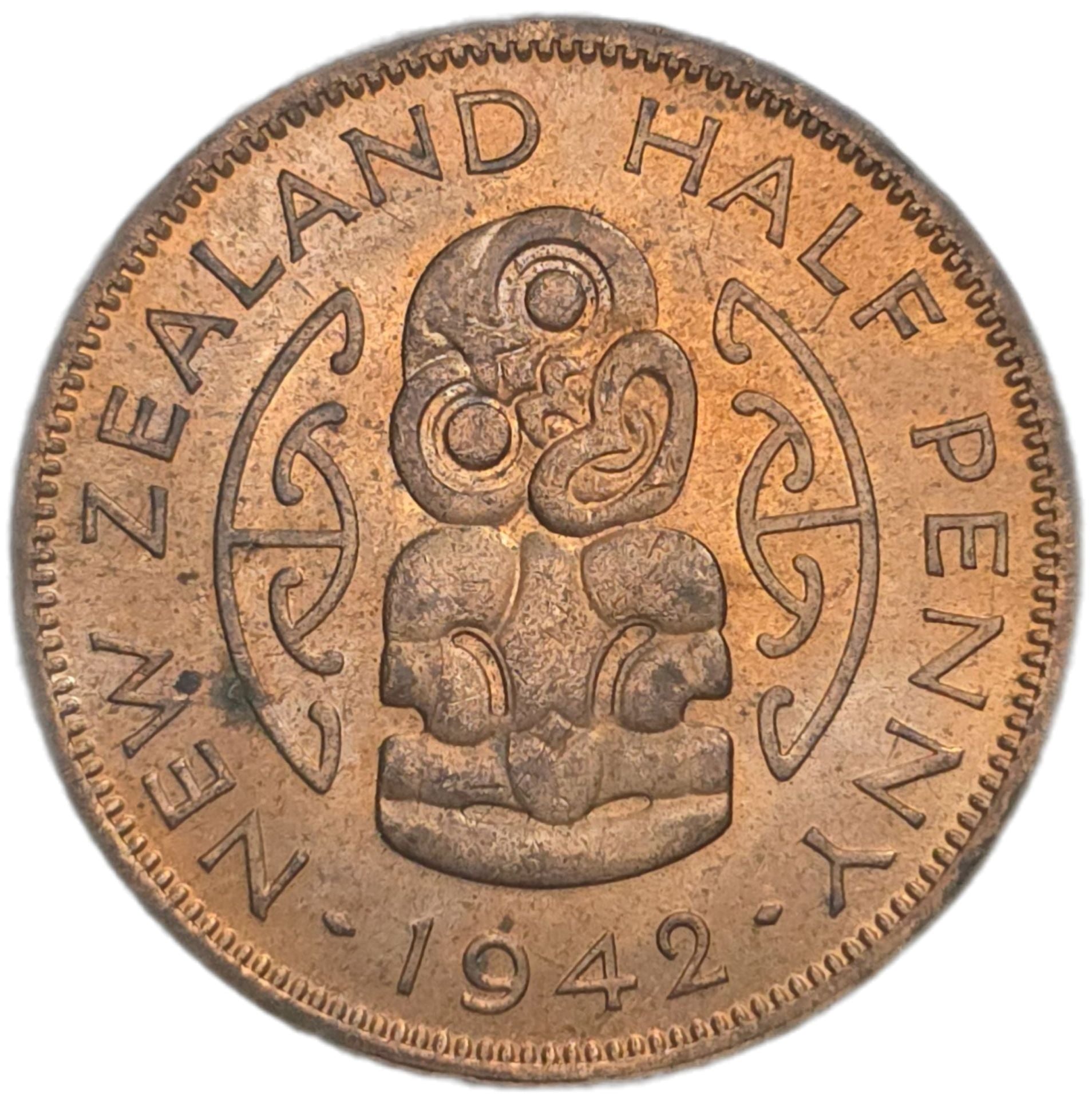 1942 New Zealand Half Penny, gEF - Arts & Entertainment > Hobbies & Creative Arts > Collectibles > Collectible Coins & Currency > Collectible Coins > Rare Coins from The Half Crown