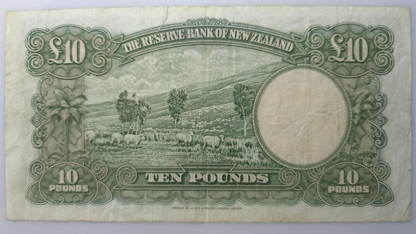 1956-1967 New Zealand Ten Pound Note, gFine - Arts & Entertainment > Hobbies & Creative Arts > Collectibles > Collectible Coins & Currency > Collectible Banknotes from The Half Crown