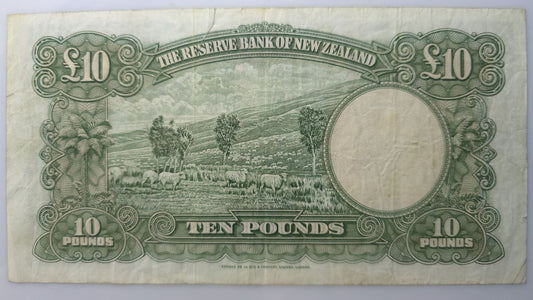 1956-1967 New Zealand Ten Pound Note, gFine - Arts & Entertainment > Hobbies & Creative Arts > Collectibles > Collectible Coins & Currency > Collectible Banknotes from The Half Crown