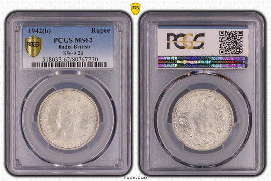 1942(B) India Rupee PCGS MS62 - Arts & Entertainment > Hobbies & Creative Arts > Collectibles > Collectible Coins & Currency > Collectible Coins > Rare Coins from The Half Crown