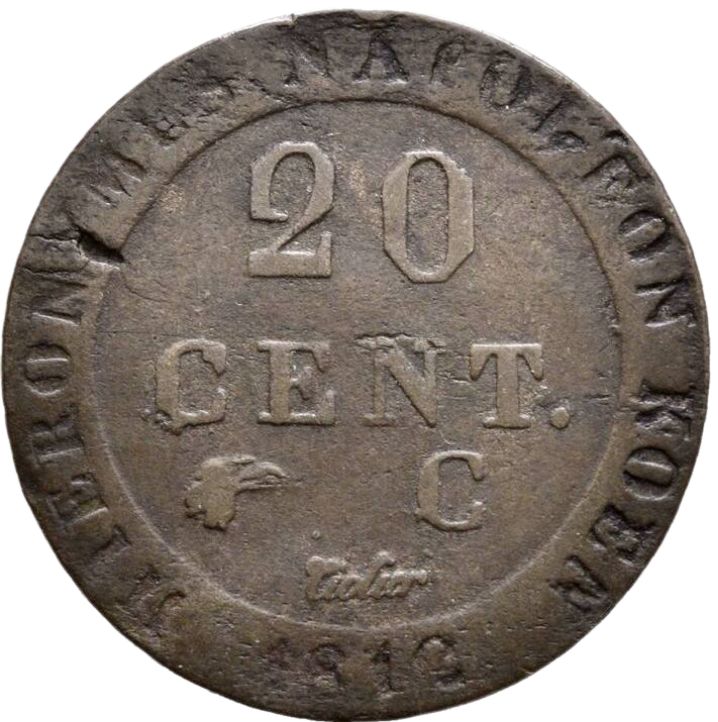 1812 German States 20 Centimes, Hieronymus Napoleon - Arts & Entertainment > Hobbies & Creative Arts > Collectibles > Collectible Coins & Currency > Collectible Coins > Rare Coins from The Half Crown