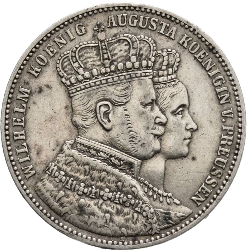 1861 German States 1 Thaler, Coronation of Wilhelm and Augusta - Arts & Entertainment > Hobbies & Creative Arts > Collectibles > Collectible Coins & Currency > Collectible Coins > Commemorative Coins from The Half Crown