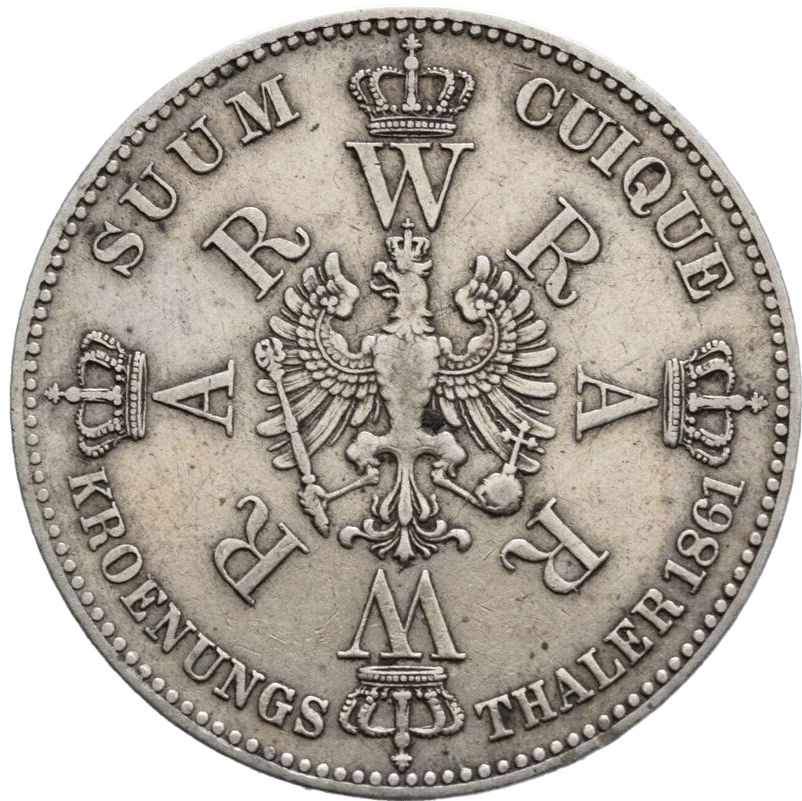 1861 German States 1 Thaler, Coronation of Wilhelm and Augusta - Arts & Entertainment > Hobbies & Creative Arts > Collectibles > Collectible Coins & Currency > Collectible Coins > Commemorative Coins from The Half Crown