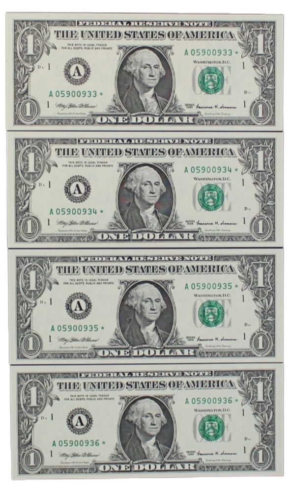1999 United States 4x Consecutive Star $1 Notes