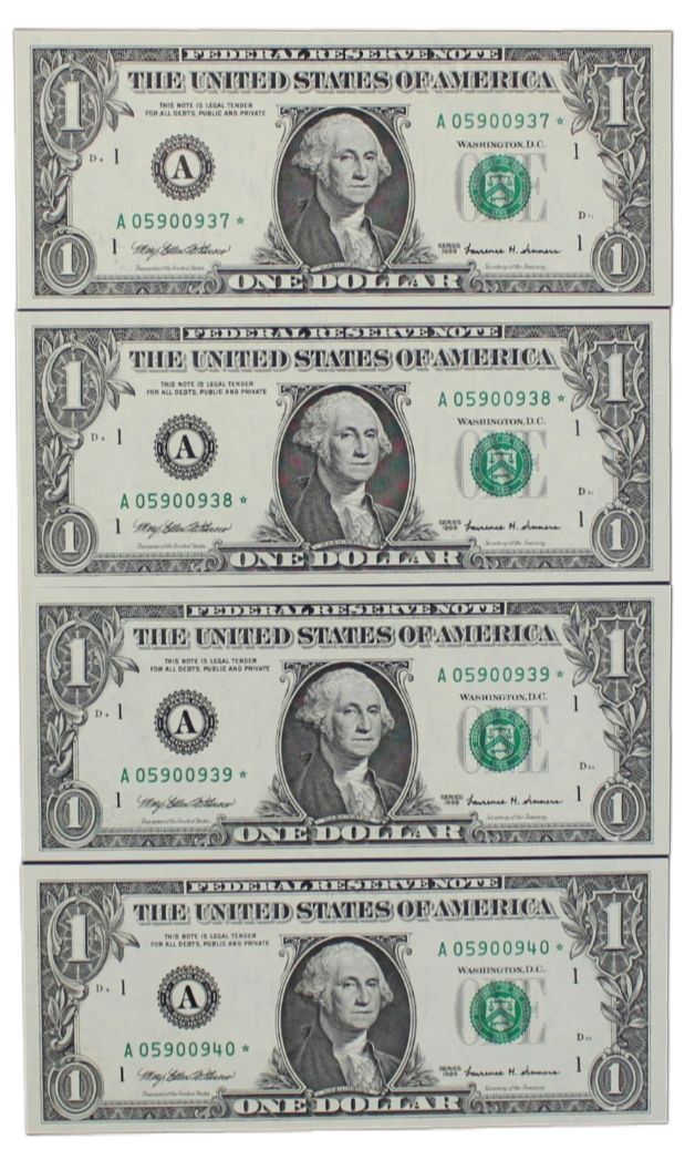 1999 United States 4x Consecutive Star $1 Notes
