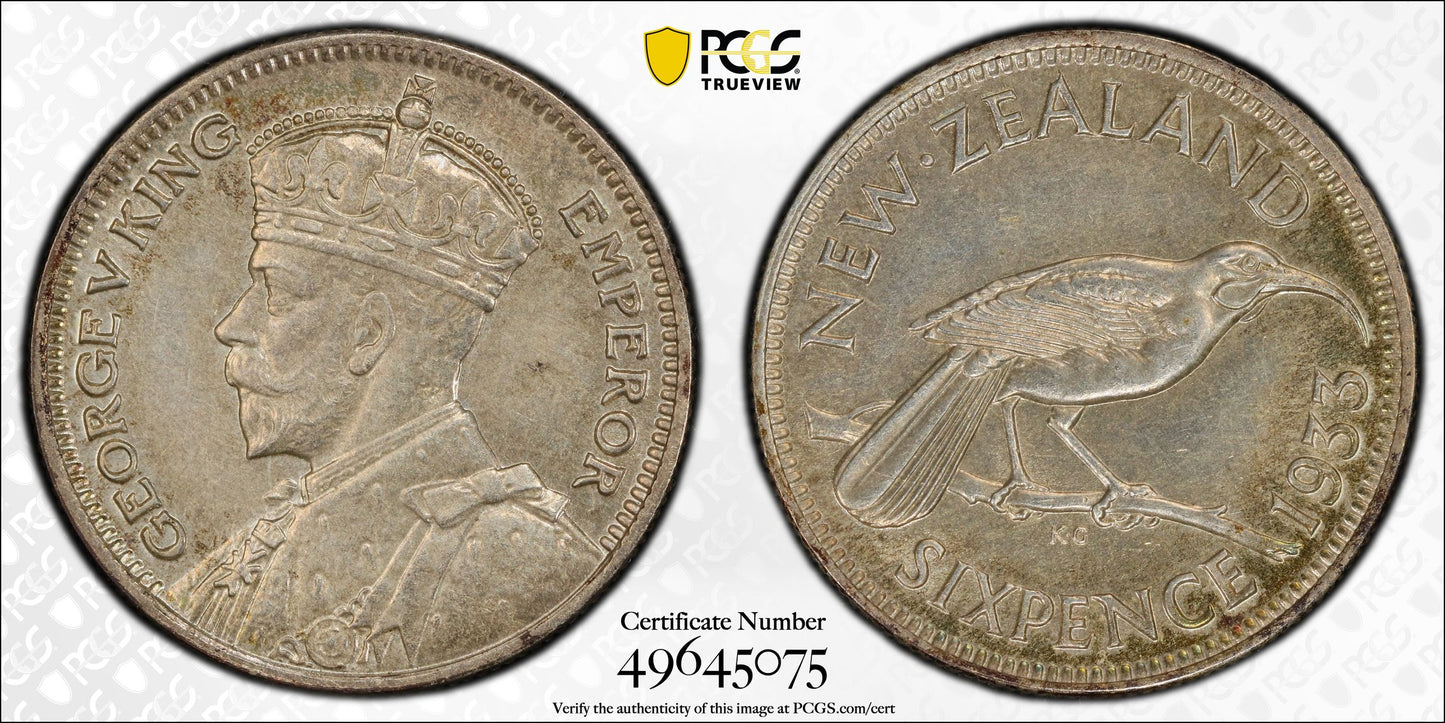 1933 New Zealand Sixpence PCGS MS63