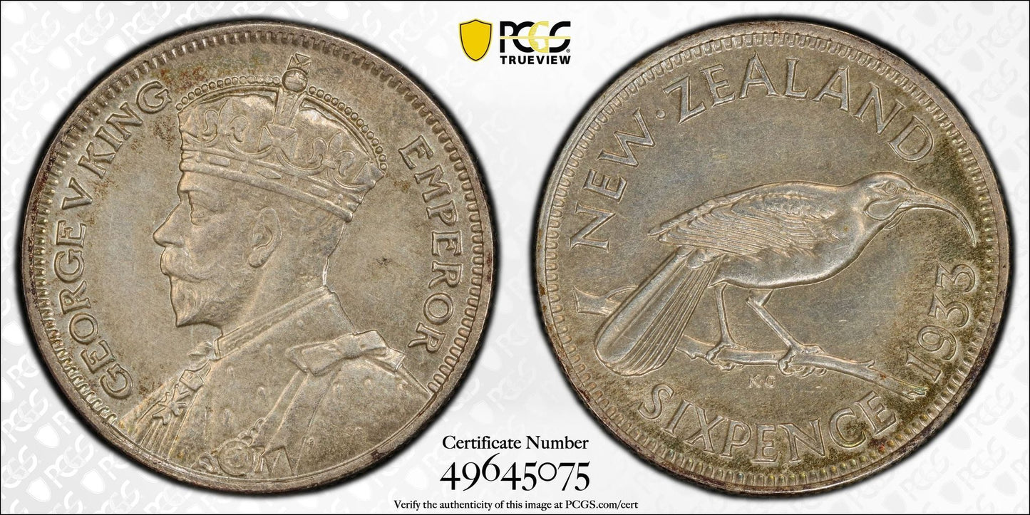 1933 New Zealand Sixpence PCGS MS63