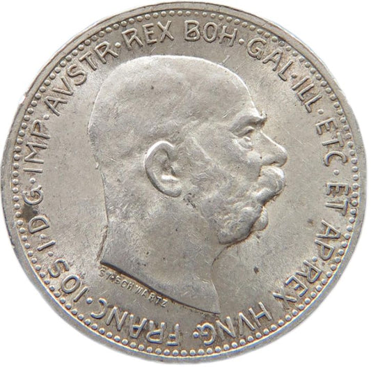 1913 Austrian Empire 1 Corona, EF - Arts & Entertainment > Hobbies & Creative Arts > Collectibles > Collectible Coins & Currency > Collectible Coins > Rare Coins from The Half Crown