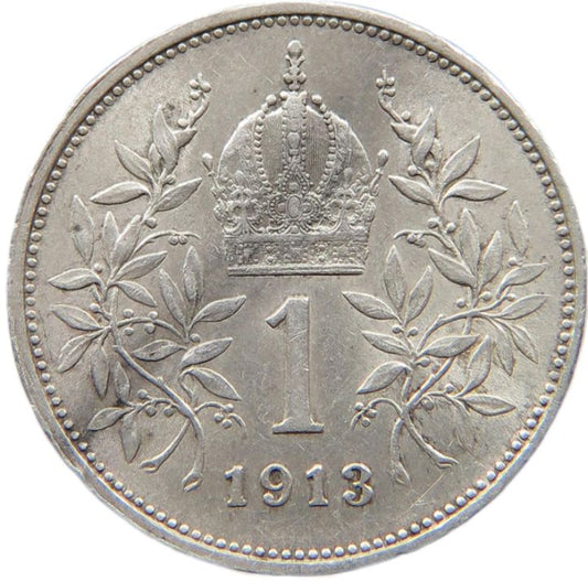 1913 Austrian Empire 1 Corona, EF - Arts & Entertainment > Hobbies & Creative Arts > Collectibles > Collectible Coins & Currency > Collectible Coins > Rare Coins from The Half Crown