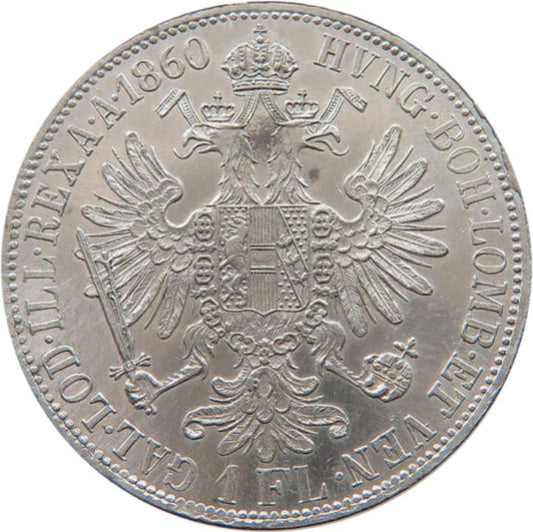 1860 Austrian Empire 1 Florin, gVF
