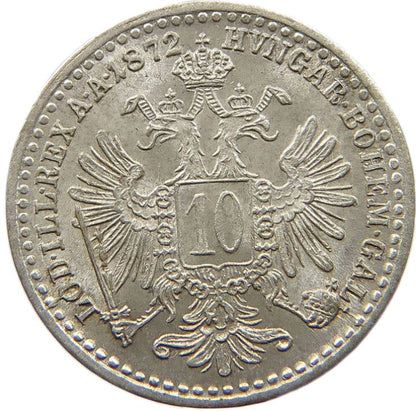 1872 Austrian Empire 10 Kreuzer, aUNC